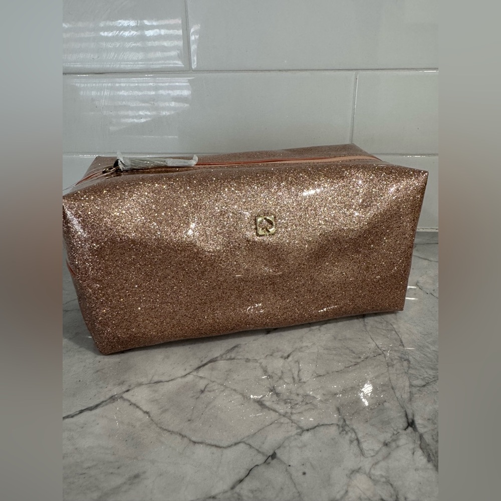 Kate Spade Rose Gold Glitter Mavis Street Cosmetic Bag